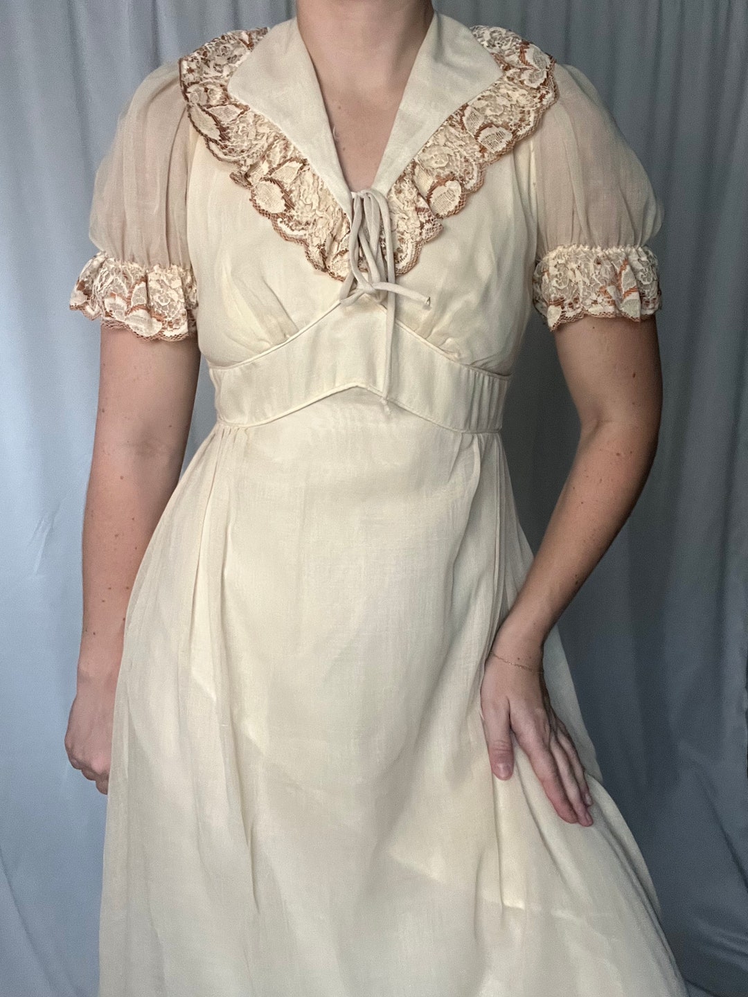 1970s Candi Jones California Offwhite Maxi Dress With Brown Etsy