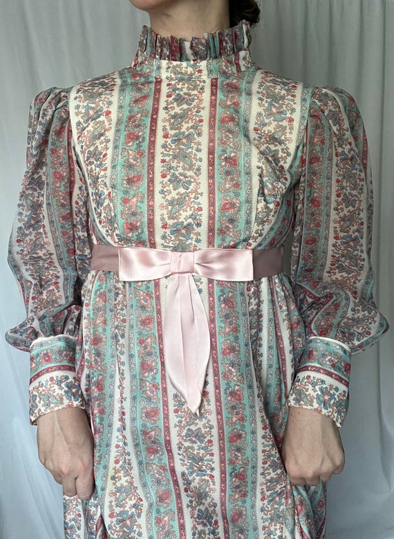Vintage 1970s Pink and Blue Floral Maxi Dress