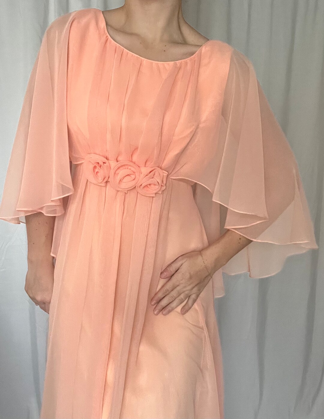 1960s Pastel Orange Dress With Sheer Cape Etsy