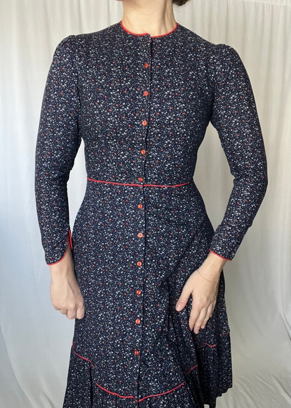 Handmade Midi Navy and Red Floral Prairie Dress