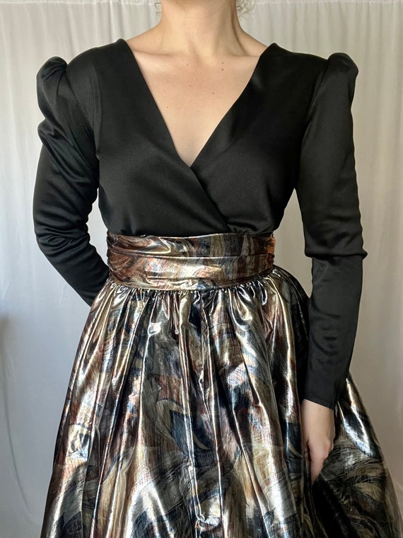 Tea Length Metallic and Black Party Dress with Cr… - image 2