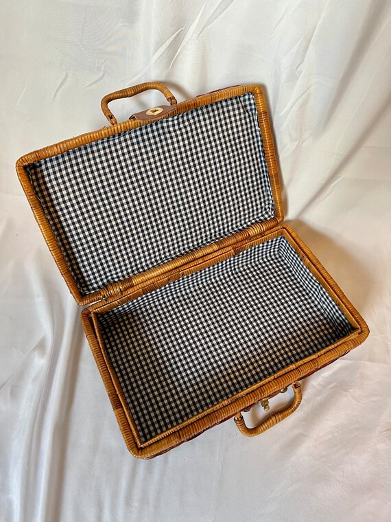 Vintage Wicker And Cane Picnic Basket Gem