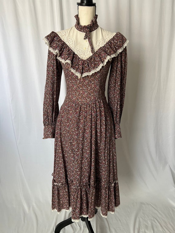 Vintage Gunne Sax (original tag cut) Brown Floral… - image 5