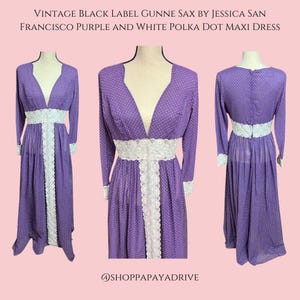 Vintage Black Label Gunne Sax by Jessica San Francisco Purple and White Polka Dot Maxi Dress