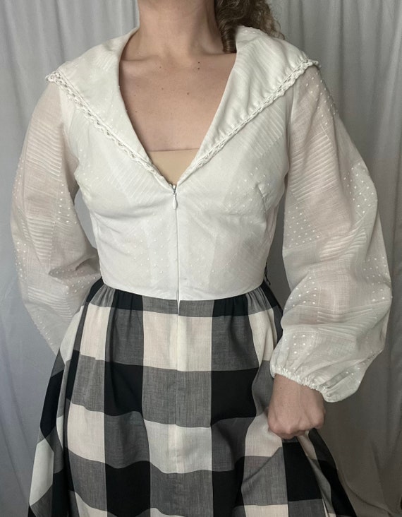 Vintage Joanna Nelson Black and White Long Sleeve Picnic Style Dress