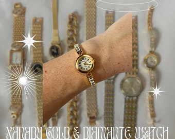 Vintage Xanadu Delicate Gold and Diamante Women's Chain Watch