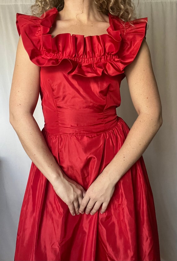 Handmade Red Acetate Southern Belle Formal Gown