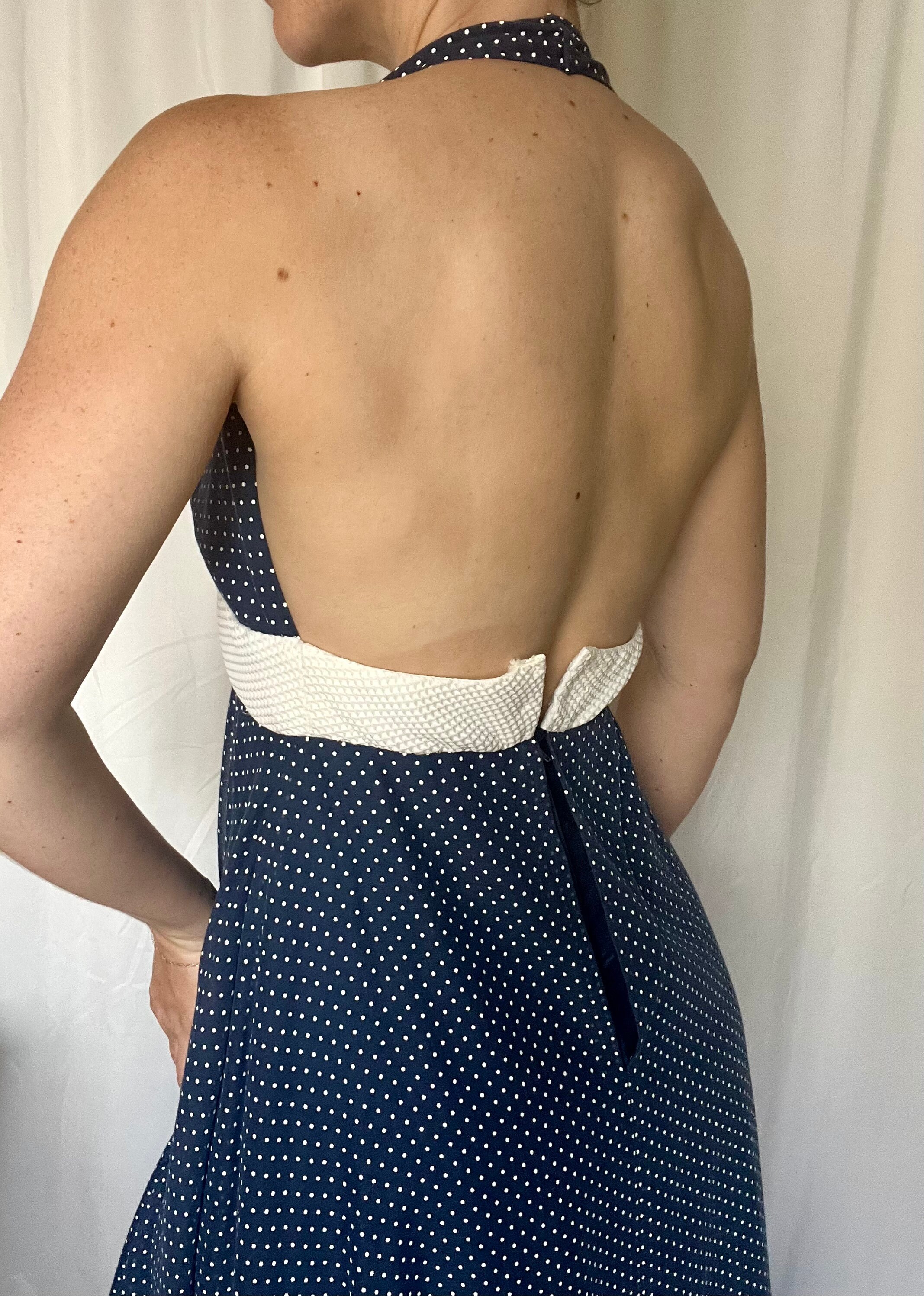 navy polka dot halter dress Navy Halter Polka Dot Mini Dress - All Dresses main image 1