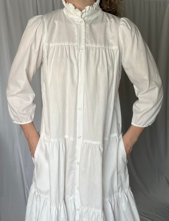 White Cottagecore Midi Tiered Prairie Dress - image 3