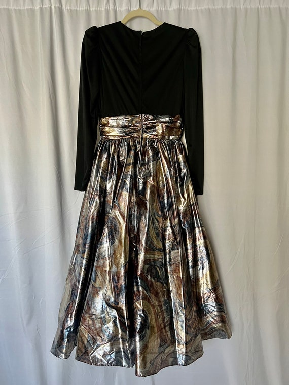 Tea Length Metallic and Black Party Dress with Cr… - image 7