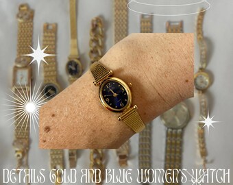 Vintage Gold Details Women's Watch with Blue Face