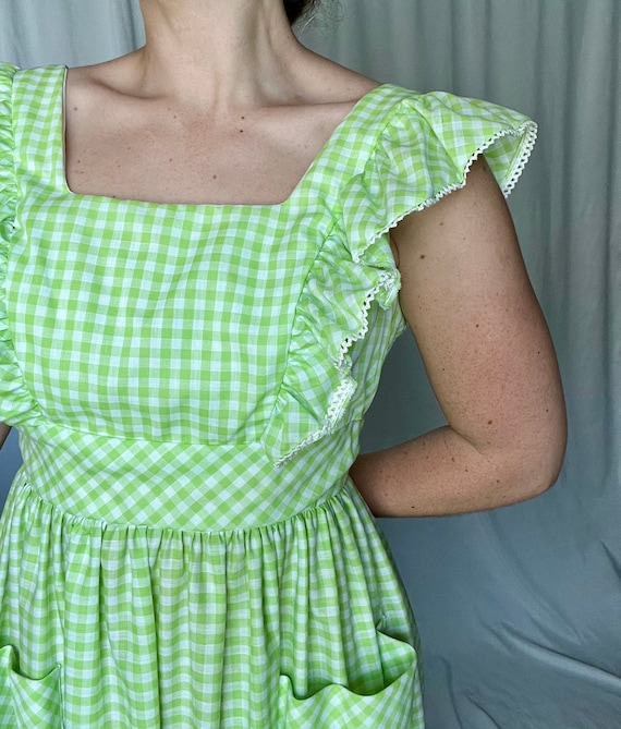 Miss Elliette California Green and White Gingham Maxi Dress