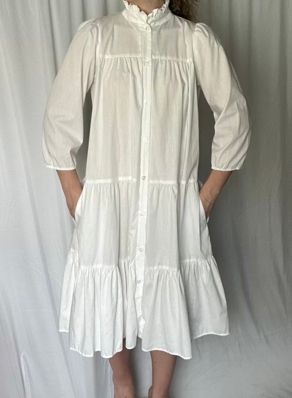 White Cottagecore Midi Tiered Prairie Dress - image 4