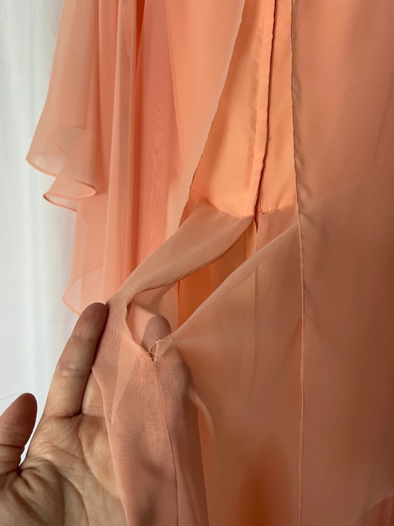 1960s Pastel Orange Dress With Sheer Cape Gem