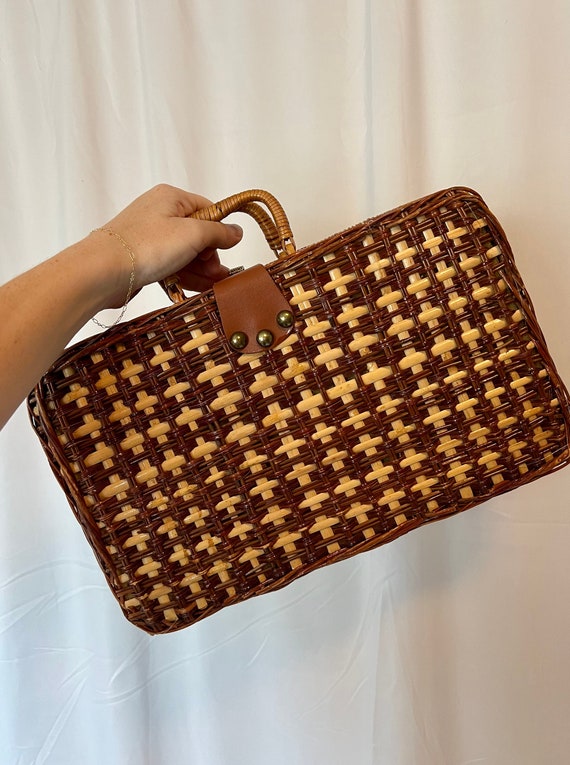 Vintage Wicker And Cane Picnic Basket Gem
