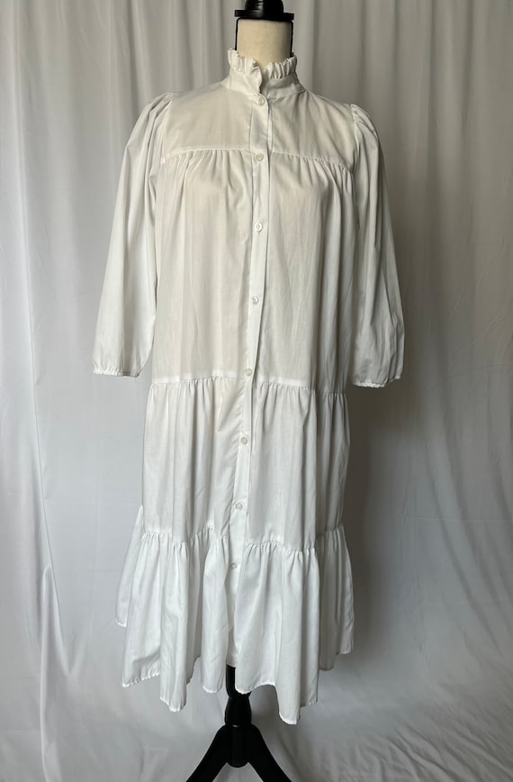 White Cottagecore Midi Tiered Prairie Dress - image 5