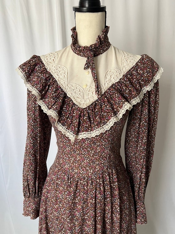 Vintage Gunne Sax (original tag cut) Brown Floral… - image 6