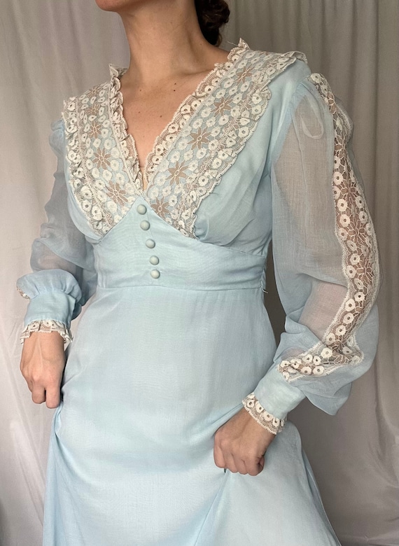 Vintage 1970s Gunne Sax Style Baby Blue Romantic P