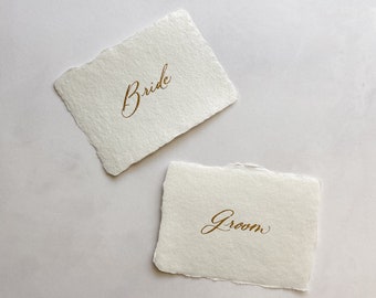 Calligraphy Wedding Place Cards - Deckled Edge Handmade Paper Flat card