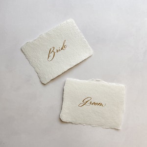 Calligraphy Wedding Place Cards - Deckled Edge Handmade Paper Flat card