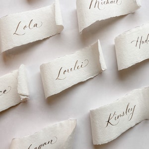 Calligraphy Wedding Place Cards Deckled Edge Handmade Paper Scroll image 2