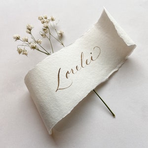 Calligraphy Wedding Place Cards Deckled Edge Handmade Paper Scroll image 6
