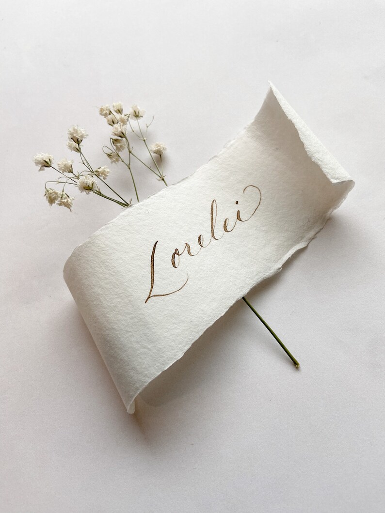 Calligraphy Wedding Place Cards Deckled Edge Handmade Paper Scroll image 6