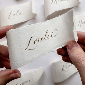 Calligraphy Wedding Place Cards Deckled Edge Handmade Paper Scroll image 3