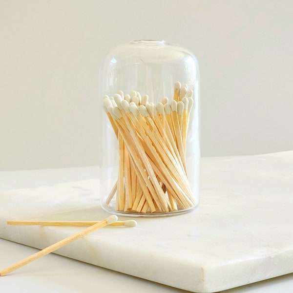 Small Glass Cloche With White Matches | Match Vessel | Match Jar | Glass Match Bottle | Minimalist Decor | Match and Striker | Gift Ideas