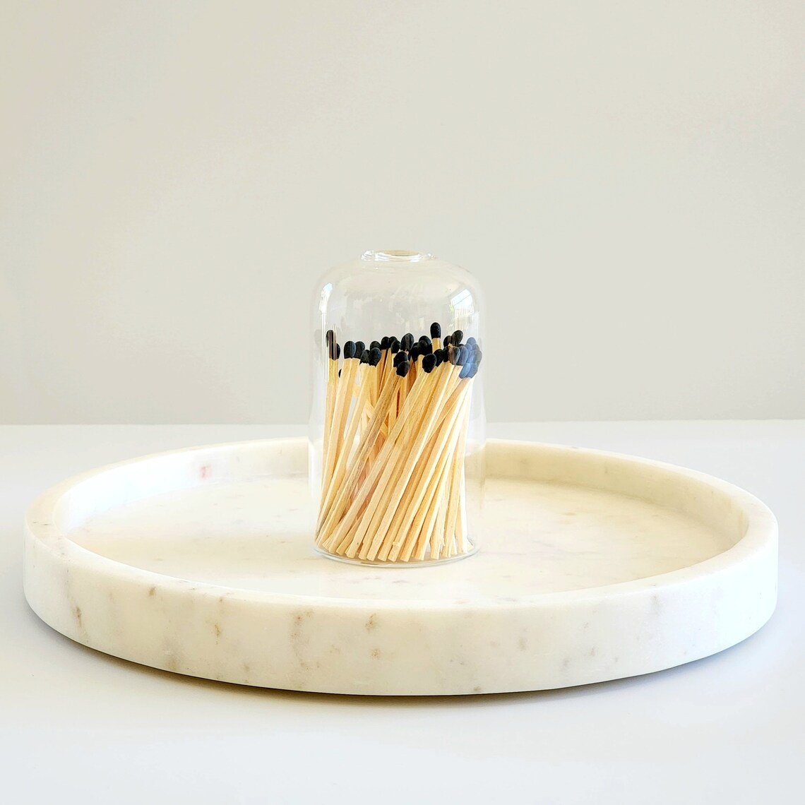 Small Glass Cloche With Black Matches Match Vessel Match Etsy