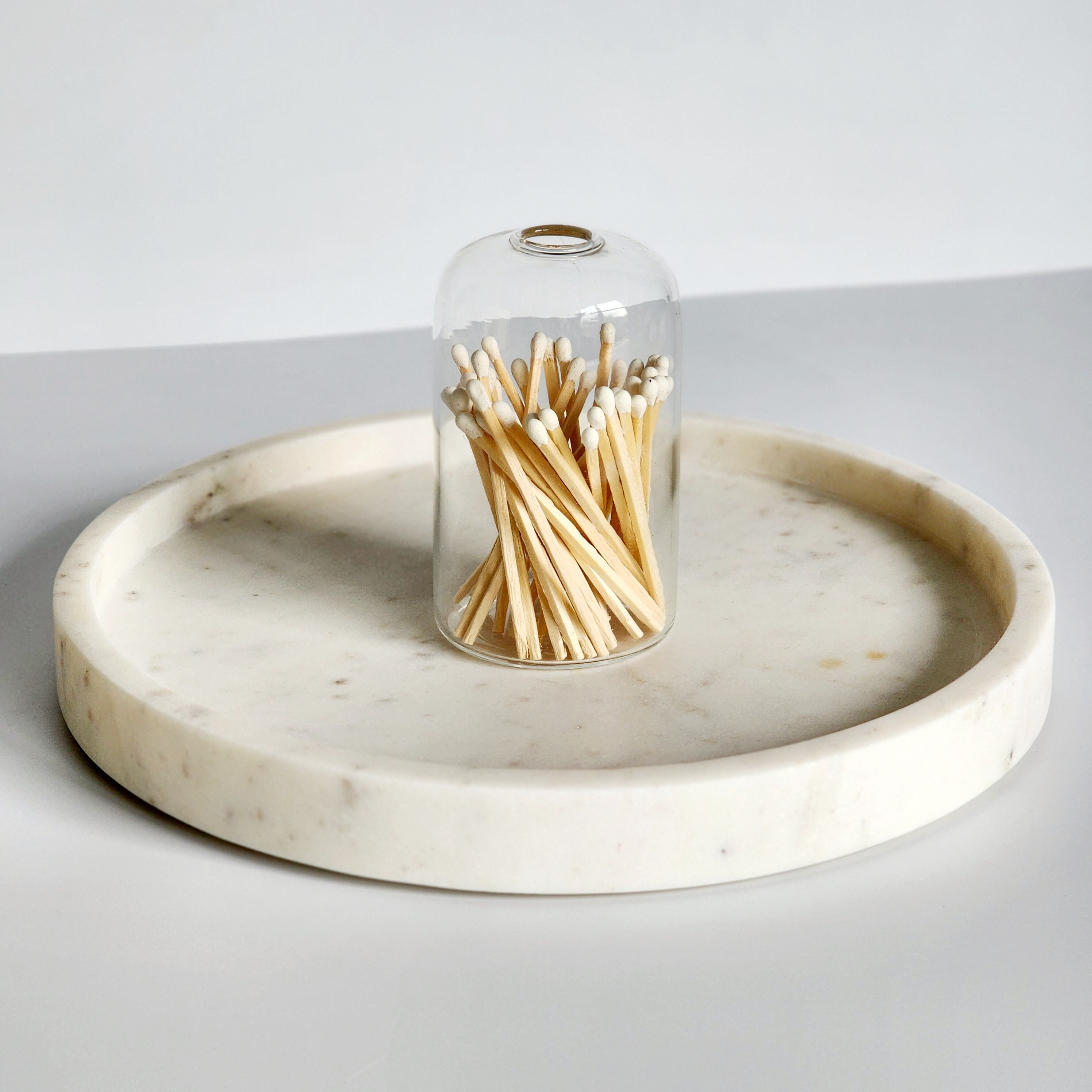 Small Glass Cloche With White Matches Match Vessel Match Jar Glass