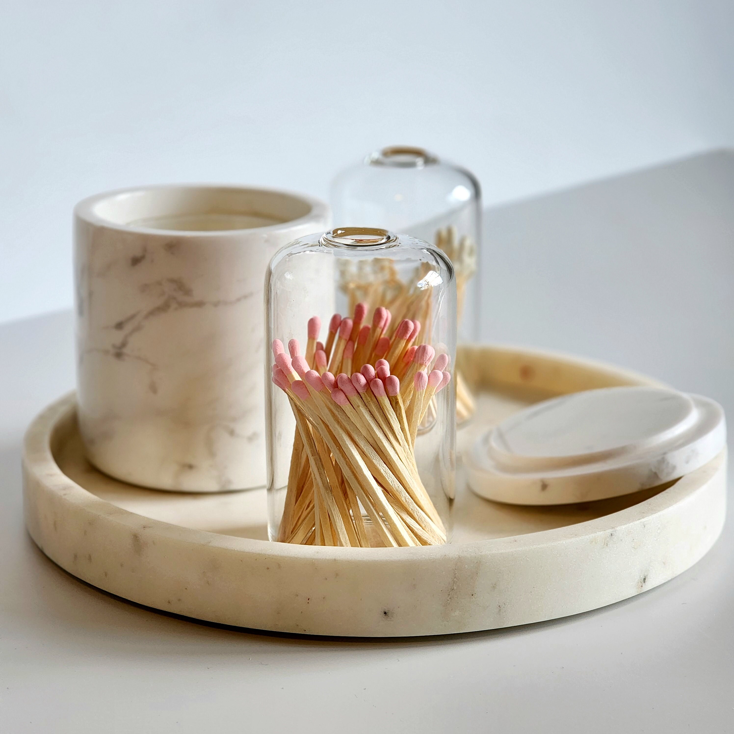 Small Glass Cloche With Pink Matches Valentines Gift Match Vessel Gift