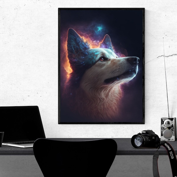 Cosmic Dog Art, AI Digital Fantasy Art, Unreal Art, Fantasy Poster Home Wand Dekor Geschenkidee, KI Kunst, Hunde Bild, Digital Print, AI Art