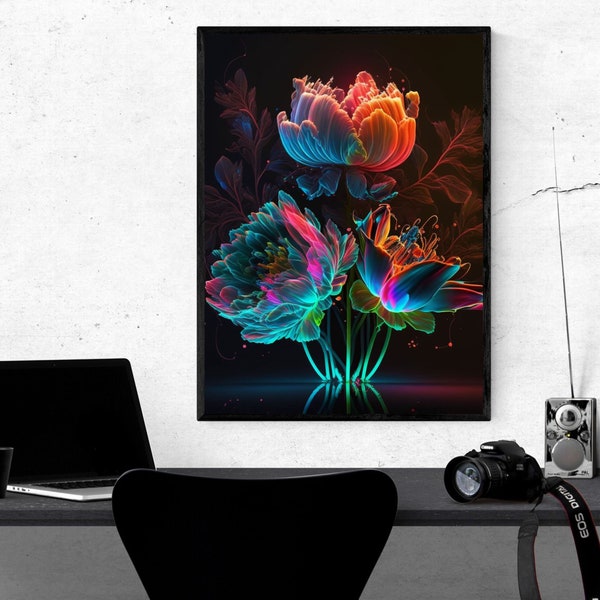 AI Art, Digital Flowers, AI Digital Fantasy Art, Unreal Art, Fantasy Poster Home Wand Dekor Geschenkidee, KI Kunst, Blumen, Digital Print