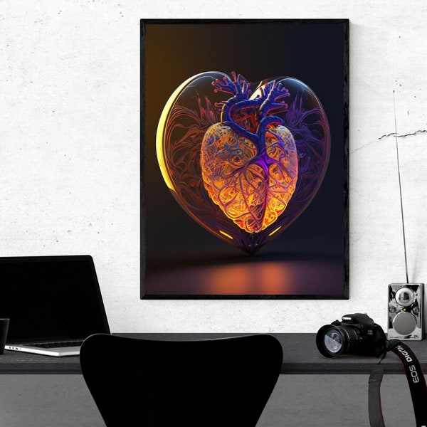 AI Art, Digital Hearts, AI Digital Fantasy Art, Unreal Art, Fantasy Poster Home Wand Dekor Geschenkidee, KI Kunst, Herz in Herz, Digital