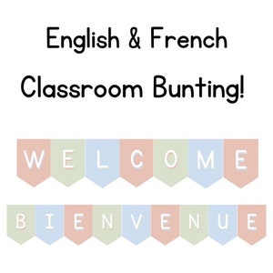 Pastel classroom bunting | English | French | Welcome & Bienvenue | classroom decor