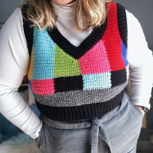 PDF: Color Test Vest - Digital Crochet pattern, retro crochet sweater vest