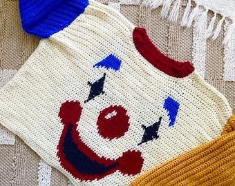 PDF: Clown College Sweater - Digital crochet pattern, clowncore pullover sweater