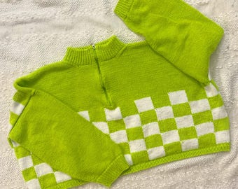 PDF: Brain Stew Pullover - Digital Knitting pattern, checkered 3/4 zip pullover sweater