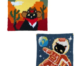 Crochet Tapestry Pattern Bundle: Cowboy Cat, Astro Cat (PDF Pattern)