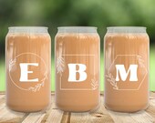 Personalized Initial Beer Can Shaped Glass, Custom Iced Coffee Cup, 16oz Glass Cup With Lid, Holiday Gifts For Her, Bridesmaids Gift