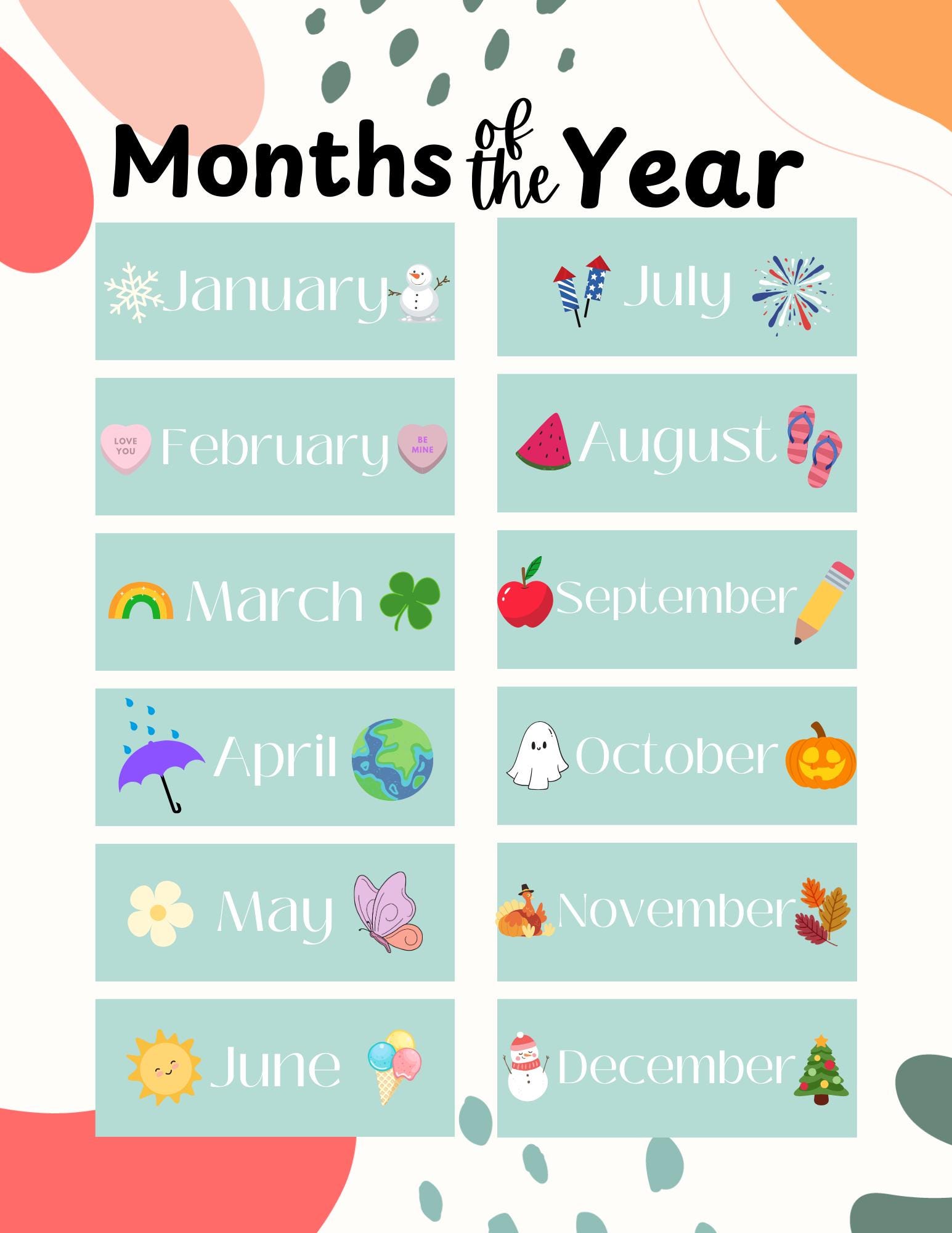 Months of the Year Printable Worksheet for the Little Ones, Printable