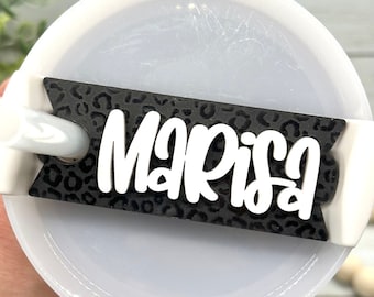 Personalized Leopard Tumbler Name Tag: Acrylic Cup Topper