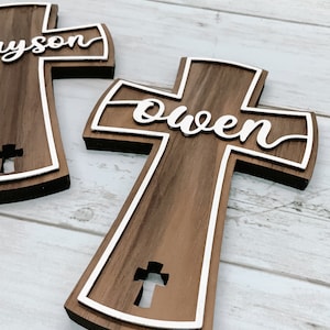 Personalized Cross Baptism Gift, Communion Gift, Confirmation Gift, Christening Present, SOLID Walnut Wood, Religious Gift for Easter