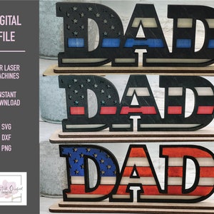 Father&#39;s Day Flag SVG, Flag Laser Cut File, Father&#39;s day Gift SVG, Thin Blue Line, Police Flag, Firefighter Flag, First Responder File
