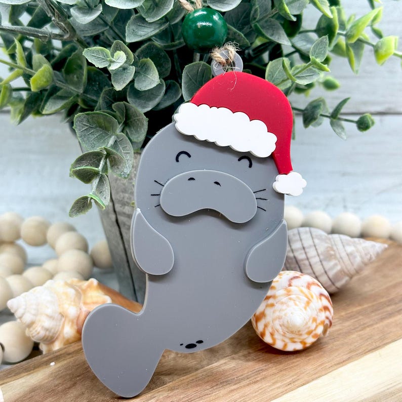 Acrylic Manatee Ornament Coastal Christmas Decor Etsy