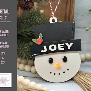 Snowman Ornament with Light Up Nose Laser File Glowforge File Holiday Laser Cut Files DXF SVG *Digital File Only*