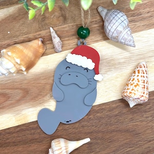 Manatee Ornament, Coastal Christmas Ornament, Marine Mamma, Sea Cow Ornament, Florida Manatee