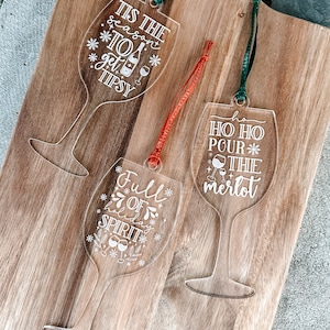 Personalized Acrylic Wine Glass Ornament: Holiday Wine Lover Gift