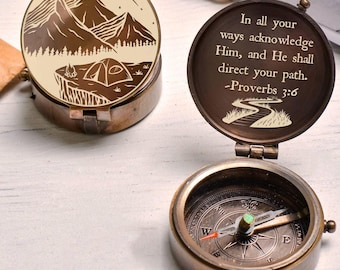 Inspirational Quote Engraved Compass – Custom Message Working Brass Pocket Compass Gift